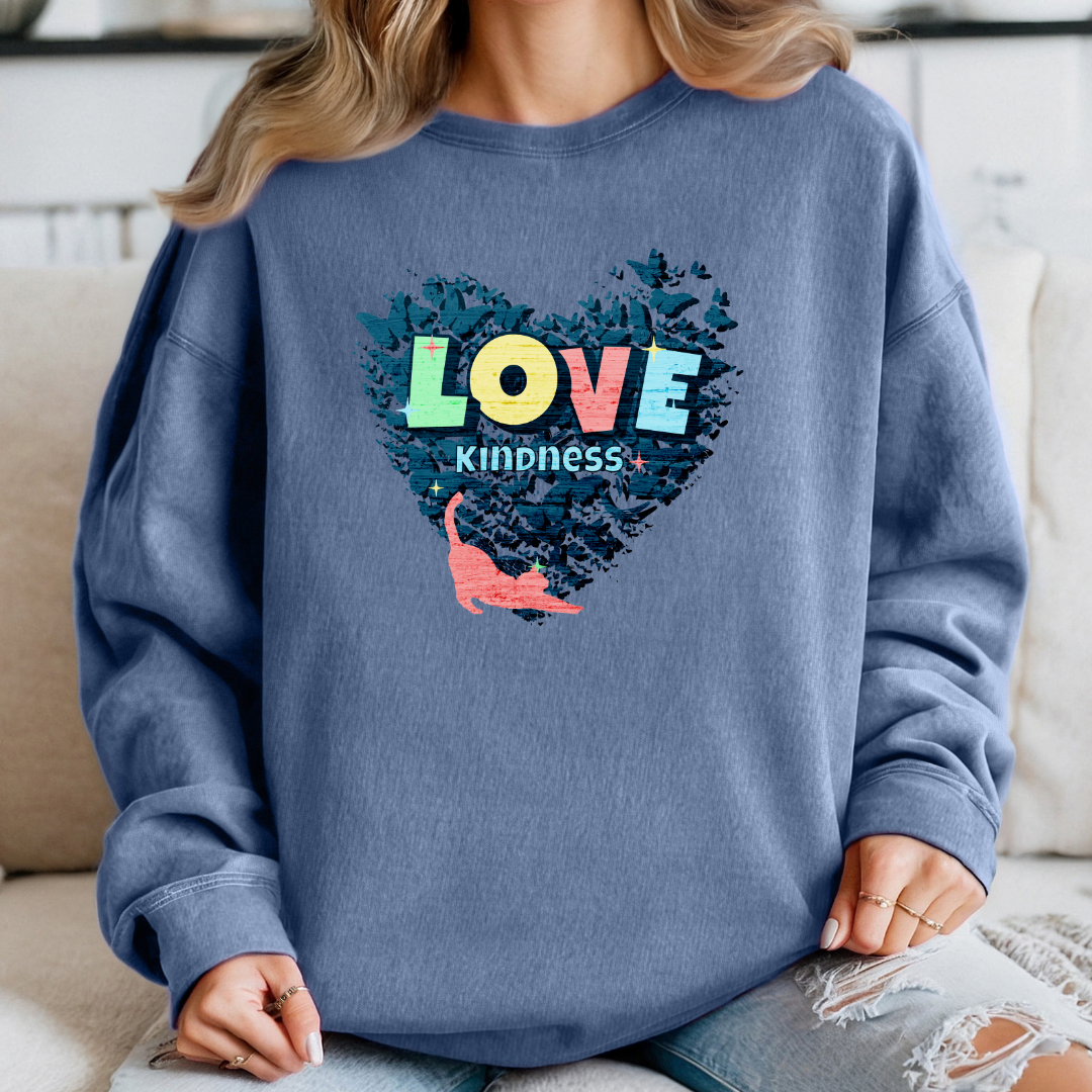 Cat Lover "Love Kindness" Cat Sweatshirt – Cozy & Inspirational Crewneck for Cat Lovers