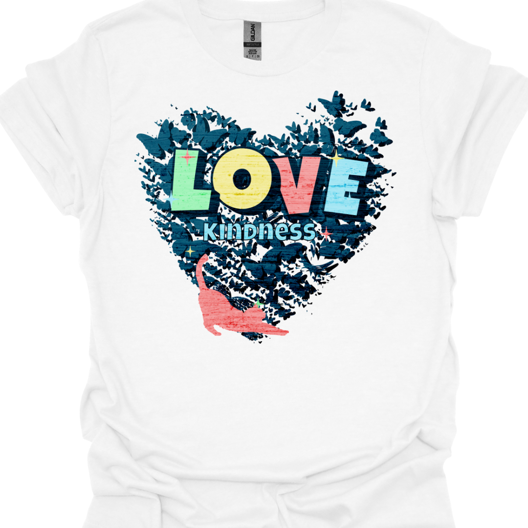 Love Kindness Motivational Cat Lover T-Shirt – Heart & Cat Design for a Positive Vibe