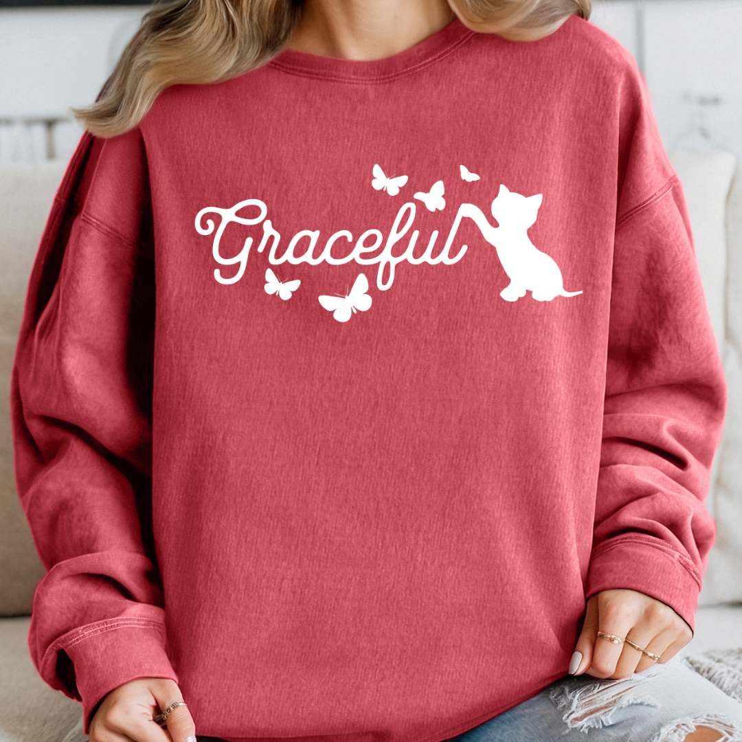 "Graceful" Cat Silhouette & Butterfly Sweatshirt – Artistic Comfort for Cat Lovers