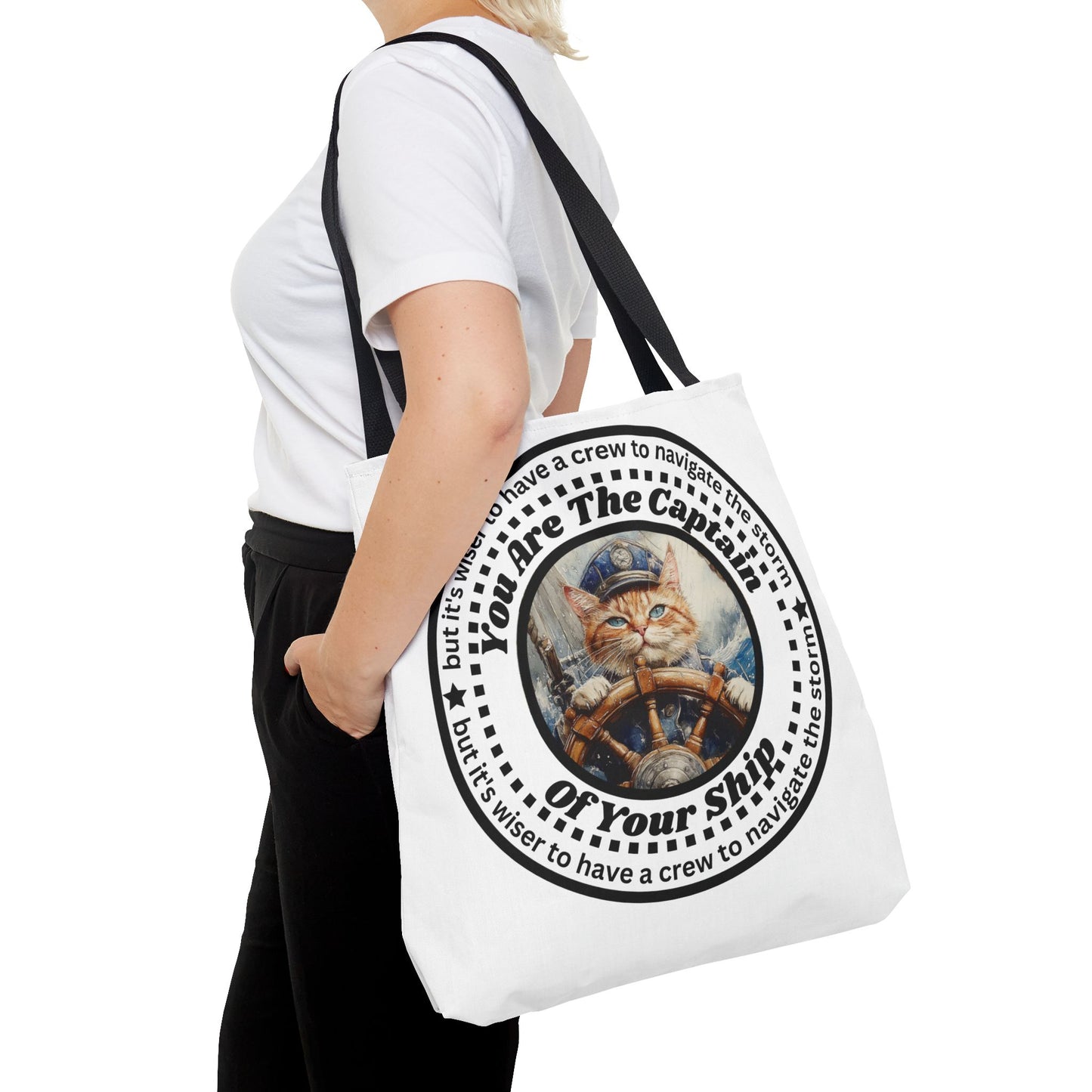 Cat Lover Tote Bag "You Are The Captain of Your Ship", Motivational Cat Lover Tote