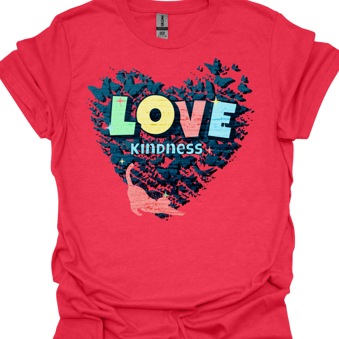 Love Kindness Motivational Cat Lover T-Shirt – Heart & Cat Design for a Positive Vibe