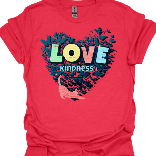 Love Kindness Motivational Cat Lover T-Shirt – Heart & Cat Design for a Positive Vibe