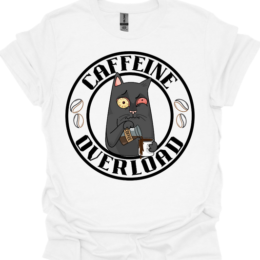 Caffeine Overload Cat T-Shirt – Funny Coffee Lover Tee for Cat Enthusiasts