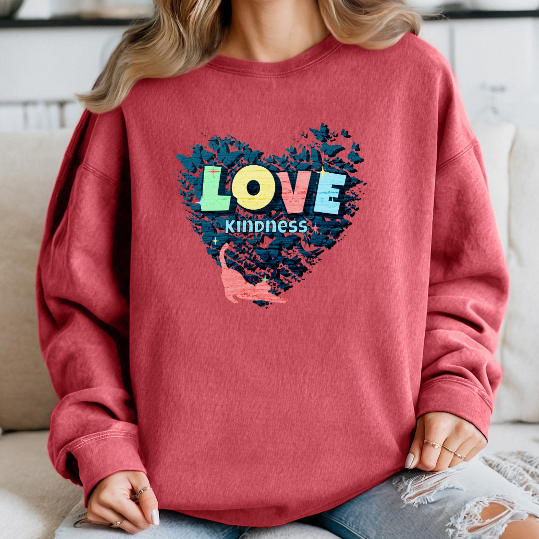 Cat Lover "Love Kindness" Cat Sweatshirt – Cozy & Inspirational Crewneck for Cat Lovers