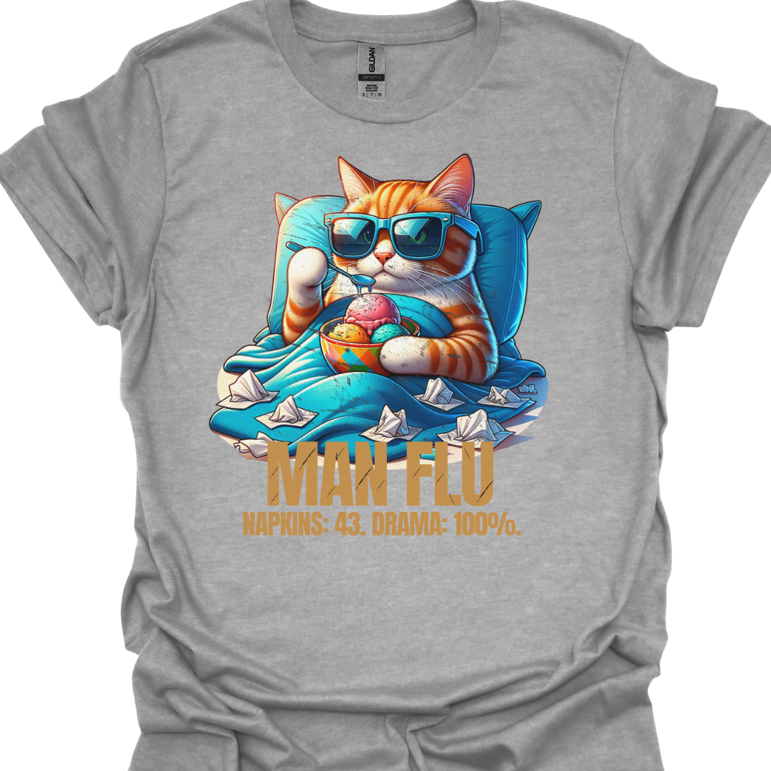 Man Flu Cat T-Shirt – Quirky Humor for Cat Lovers