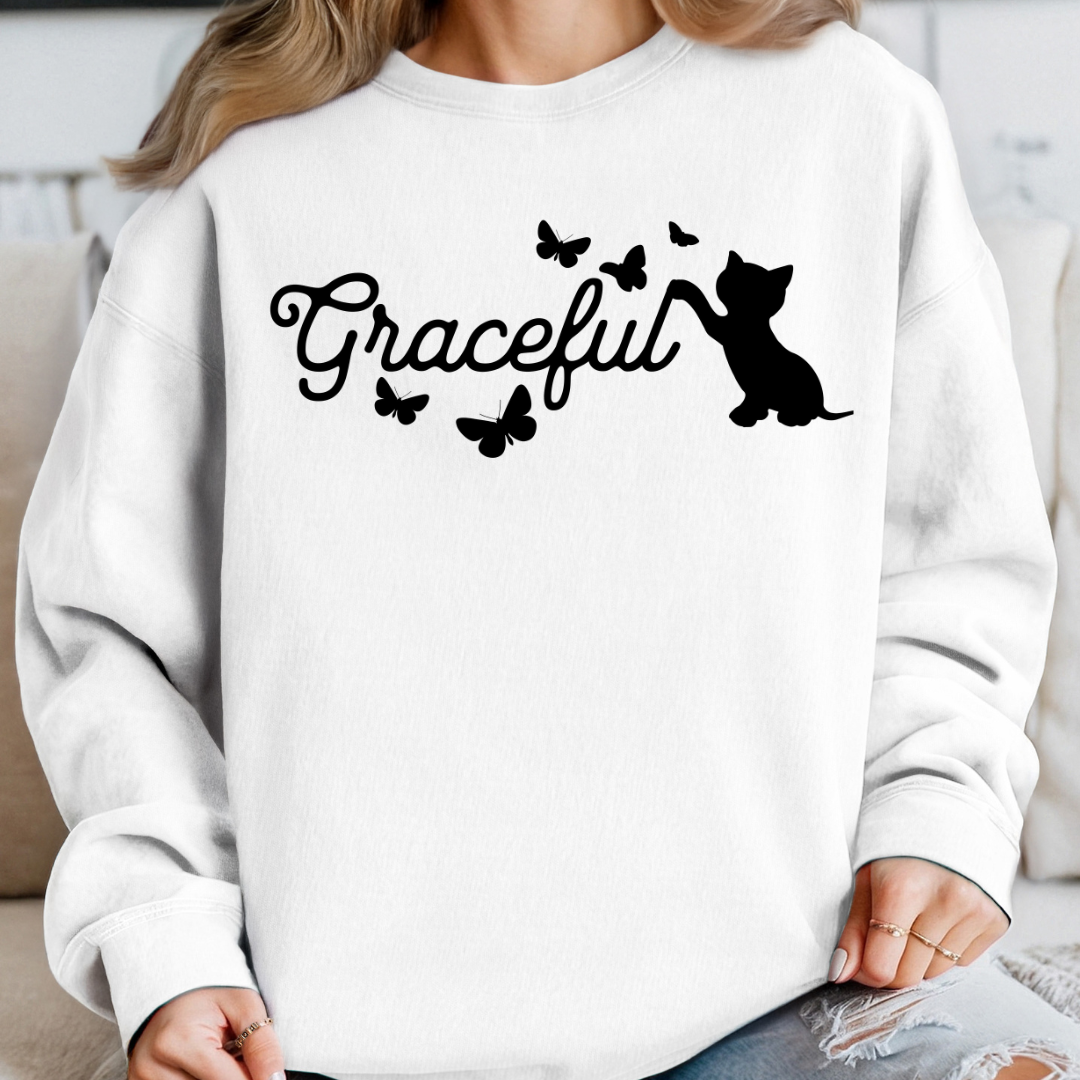 "Graceful" Cat Silhouette & Butterfly Sweatshirt – Artistic Comfort for Cat Lovers