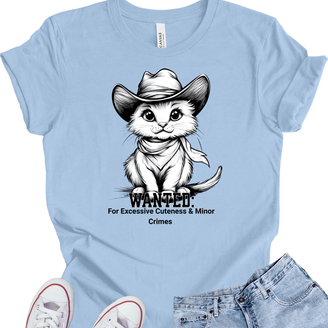 Cowboy Cat Unisex Tee - Wanted: For Excessive Cuteness & Minor Crimes
