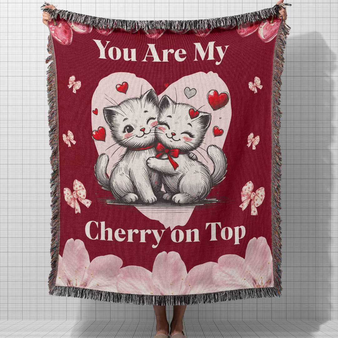 Cat Lover Woven Blanket - You Are My Cherry On Top