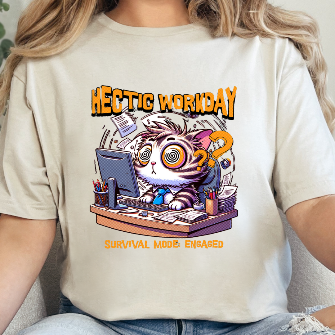 Cat Lover T-Shirt – Hectic Workday Survival Mode Engaged | Funny & Relatable Tee
