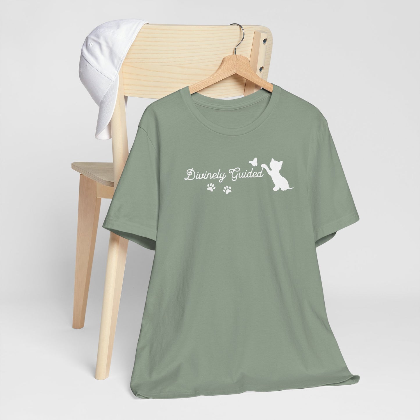 Divinely Guided Cat Lover T-Shirt – Stylish Tee with Paw Prints & Cat Design