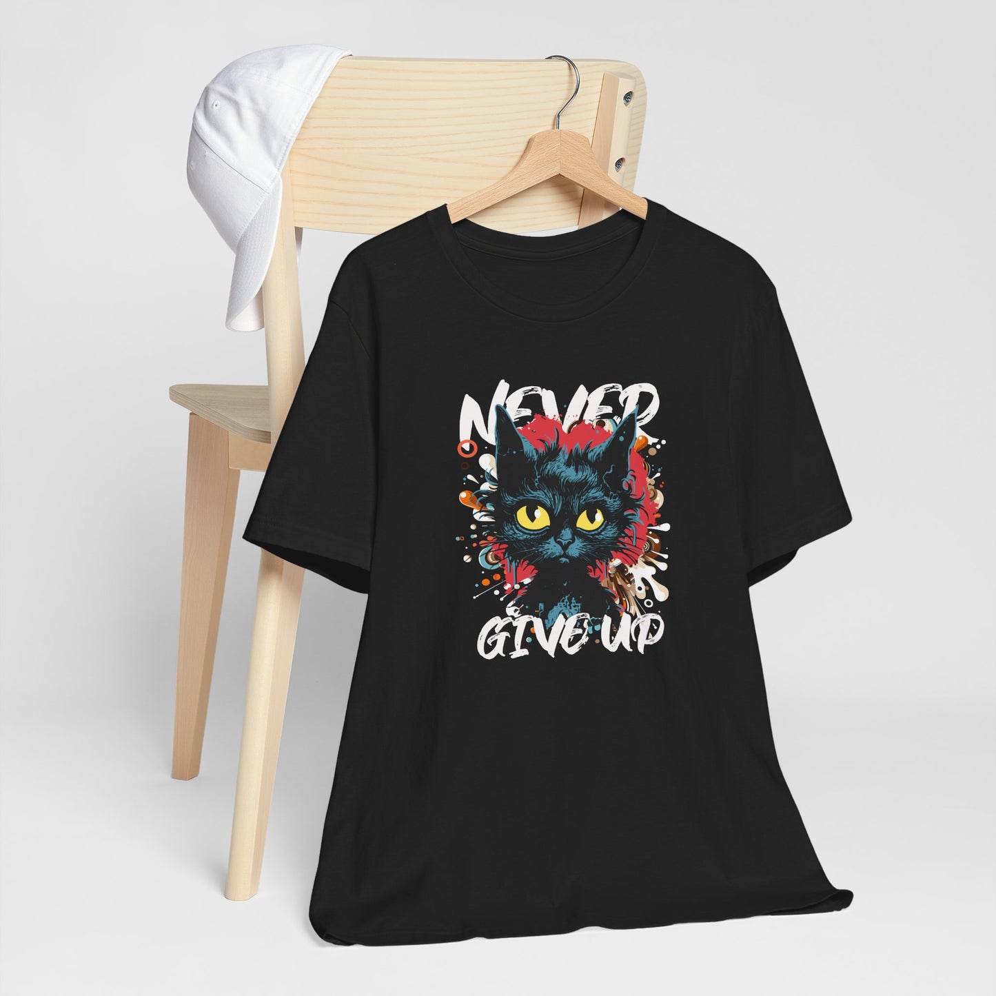 Never Give Up Cat T-Shirt – Motivational & Cute Design for Cat Lovers | Unisex Tee