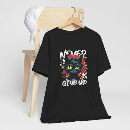 Never Give Up Cat T-Shirt – Motivational & Cute Design for Cat Lovers | Unisex Tee