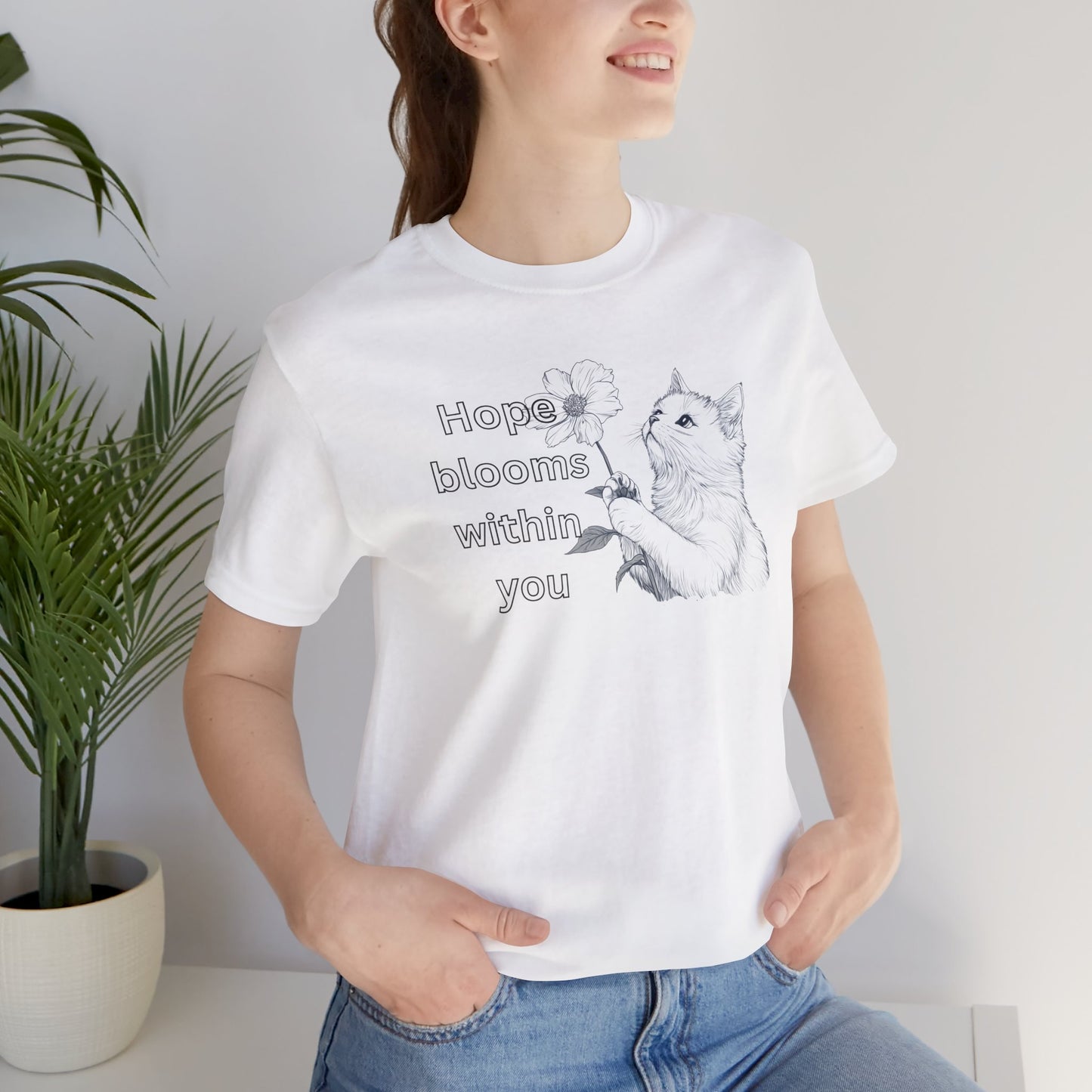 Cat Lover T-shirt Hope Blooms Within You – Inspirational Floral Cat Tee for Positivity & Comfort