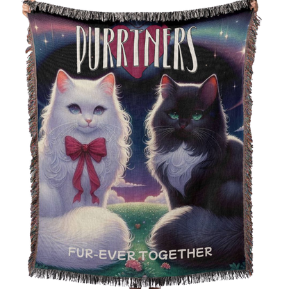 Purrtners, Fur-ever Together Woven Blanket  | Cozy Cat Lover’s Home Décor