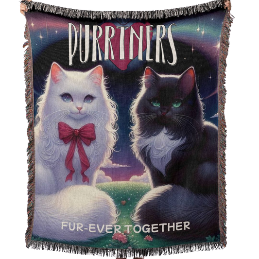 Purrtners, Fur-ever Together Woven Blanket  | Cozy Cat Lover’s Home Décor